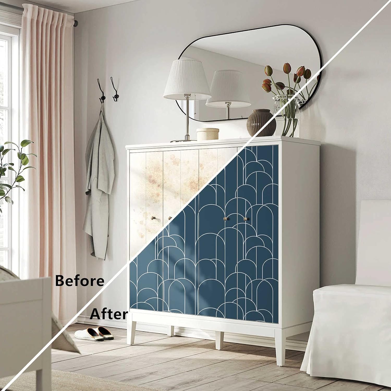 Peel and Stick Wallpaper Modern Blue Geometric Wallpaper 17.71 in X 118 in Self-Adhesive Removable Wallpaper Matte Wallpaper Easy to Line Up for Home Decoration and Furniture Renovation : Everything Else