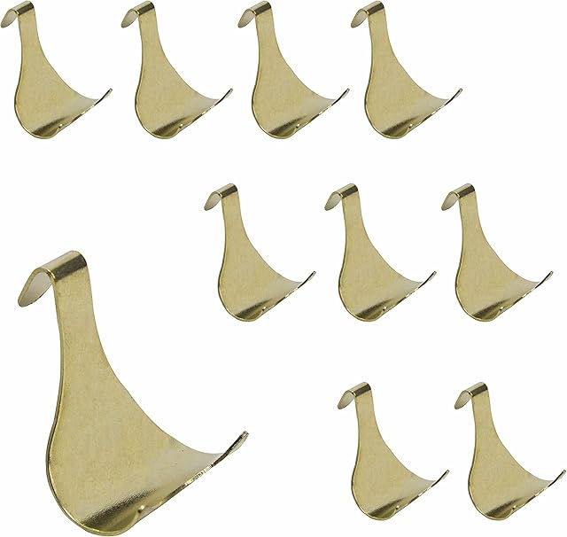 SUL Brass Plated Moulding Hook Picture Rail Hooks Hangers, Picture Moulding Rail Frame Hook Hangers for Art Exhibition Gallery Picture Billboards Hanging Clothes Keys Holder  Brass (10 PK)