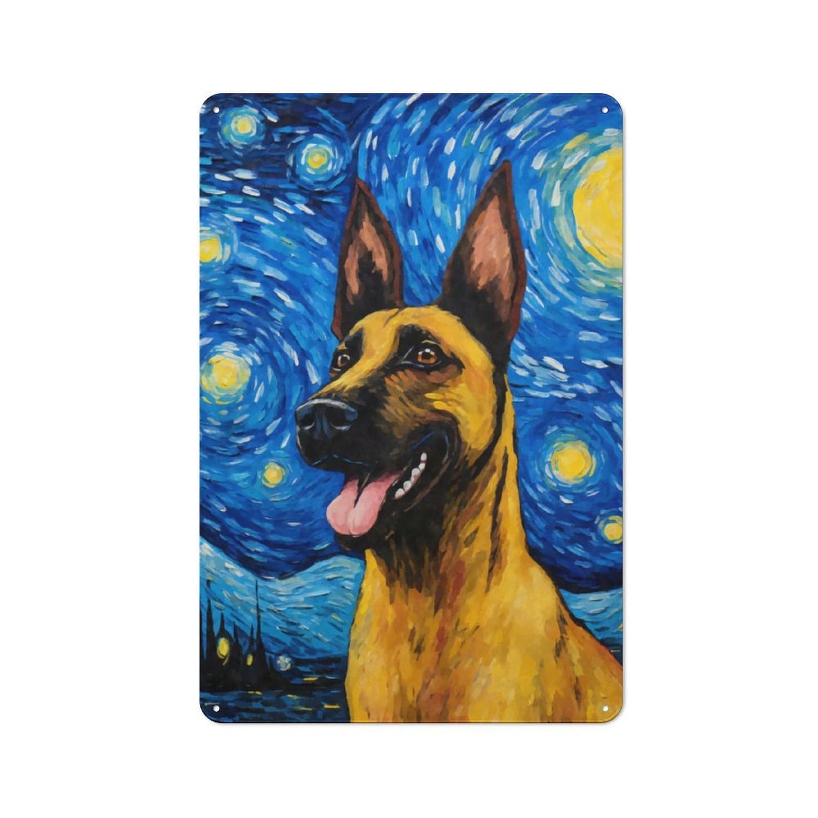 Junmoney Belgian Malinois Night Metal Sign 30X20cm With For Home Bar Wall, Rustic Decor, For Collectors Decorating Home Bars And Entertaining Spaces
