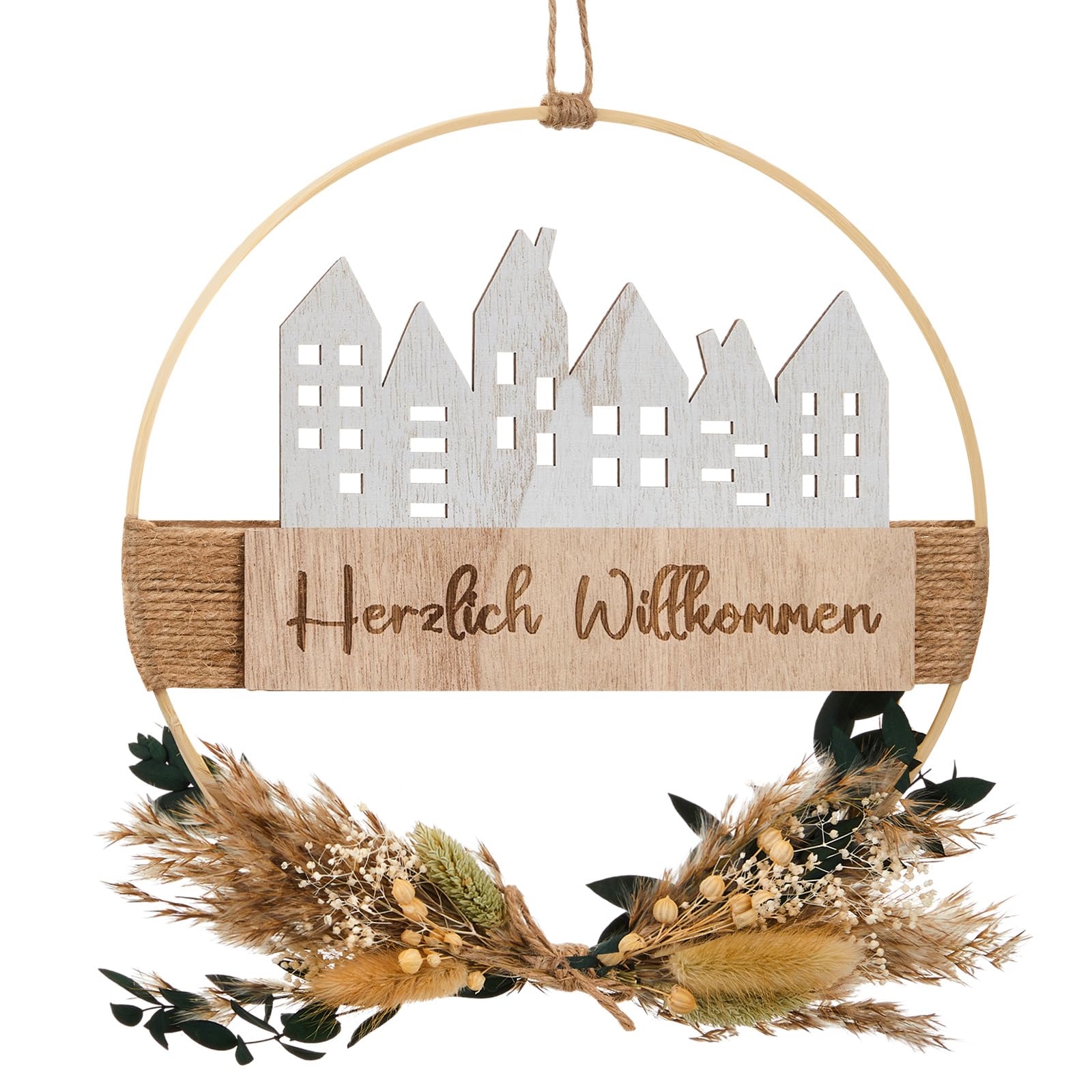 Couronne de fleurs séchées bohème moderne de 25 cm Xinnun pour décoration murale de maison