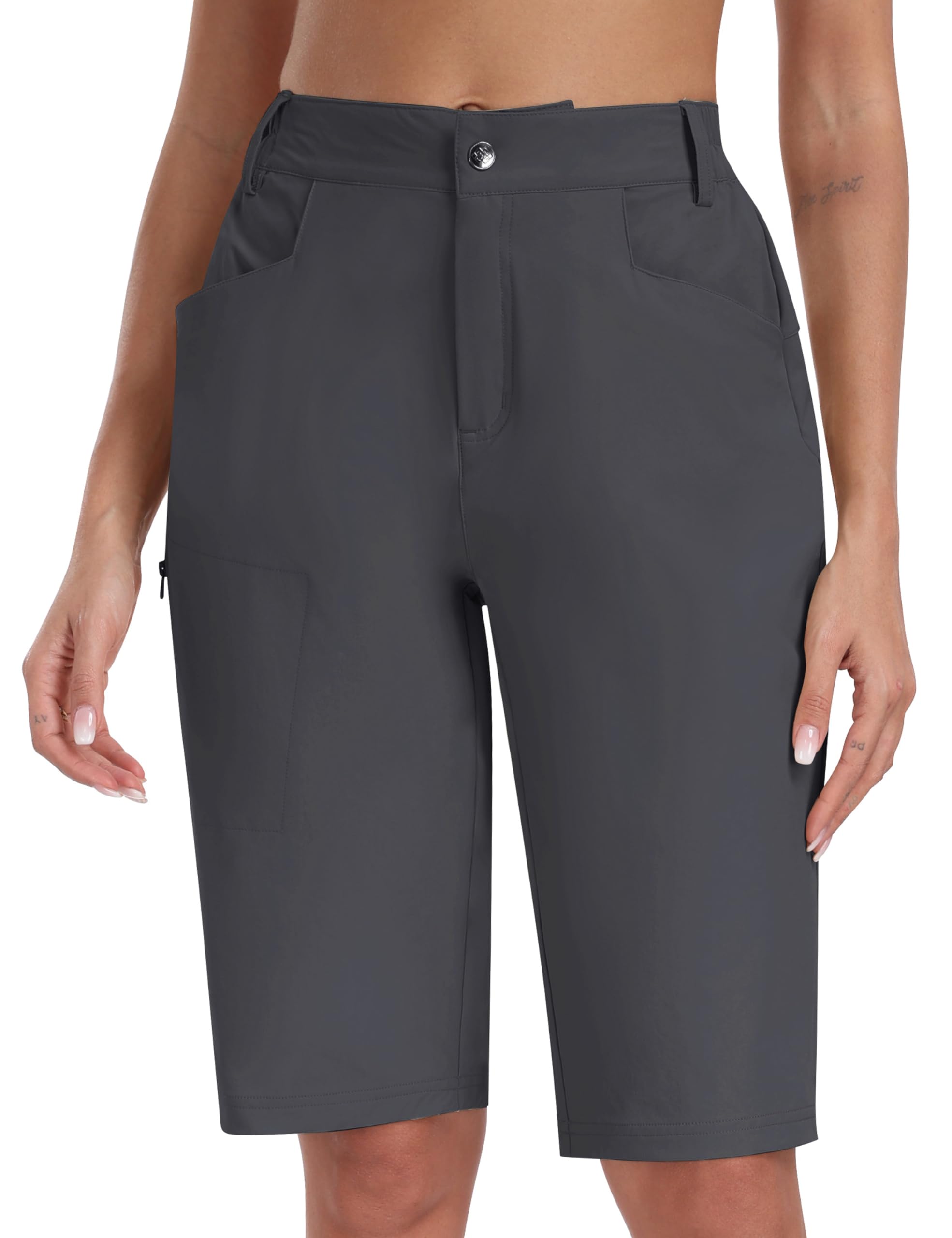 MoFiz Long Shorts for Women Casual Summer Knee Length Shorts Quick Dry Summer Athletic Women Cargo Shorts for Outdoor Hiking Golf Dark Gray Large