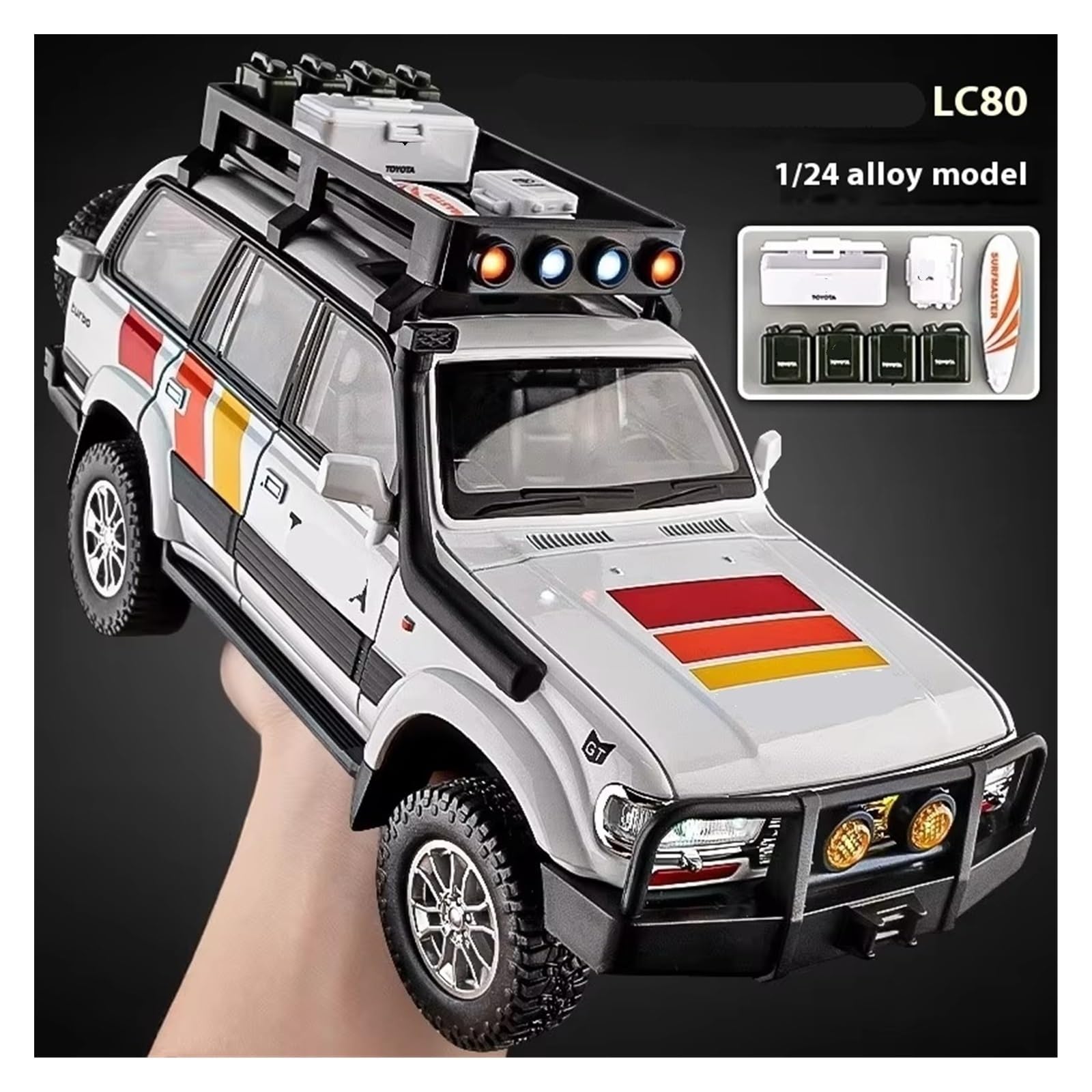 1:24 Dla LC80 SUV model odlewu ciśnieniowego ze stopu model pojazdu terenowego zbierać wyświetlacz Zabawka Ornament obecny (żółty, z pudełkiem)