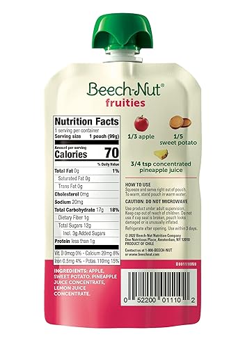 Miniatura 2 de Beech-Nut Fruities Stage 2 - Alimento para bebés, batata de manzana y piña, bolsa de 3.5 onzas