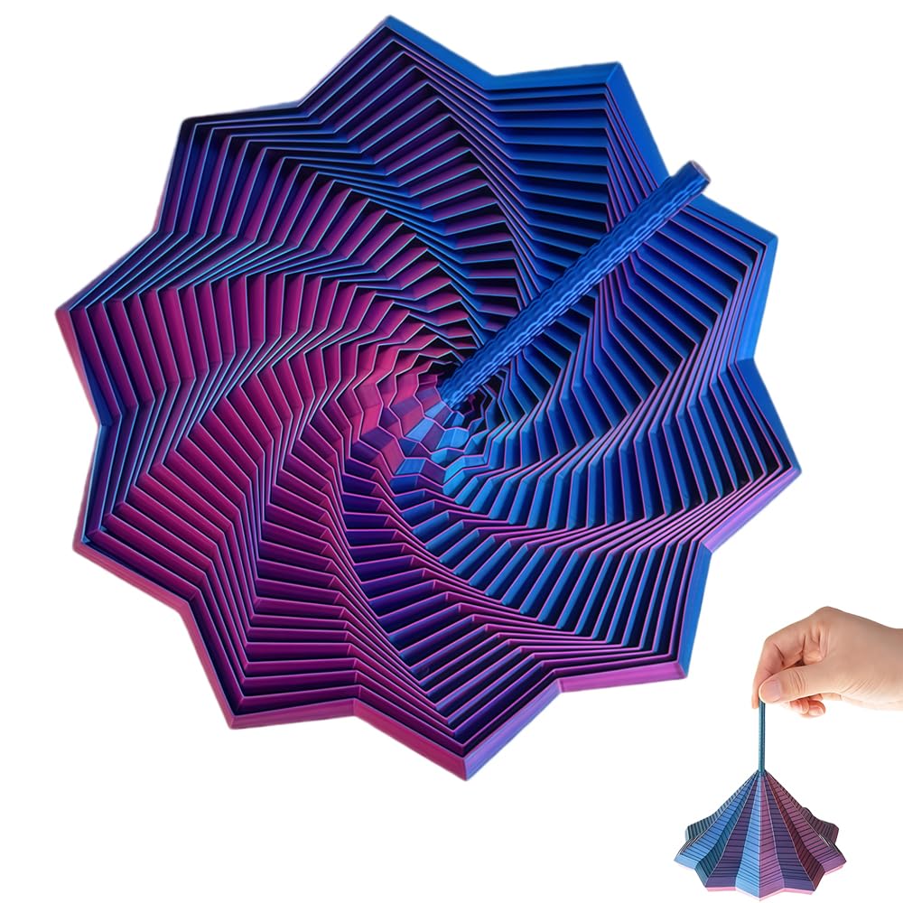 3D Printed Star Fidget Spinner for Adults, Waoferfio Multi-Faceted Vertical Stress Relief Spinner, PLA Desk Fidget Toy for Office & Home, Silent Focus Tool (Laser Purple 9CM)