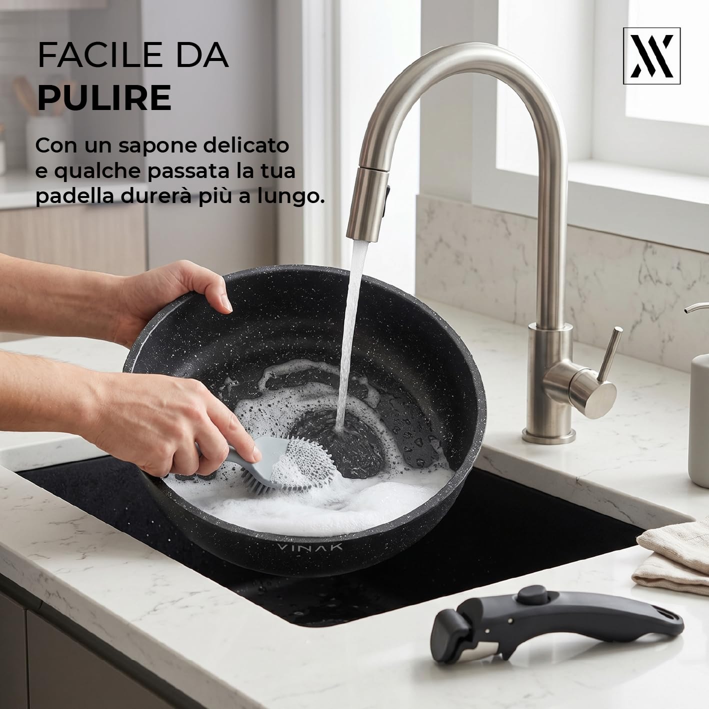 VINAK - Set Padelle 11 Pezzi Manico Rimovibile | Antiaderente Senza PFOA BPA | Induzione Forno | Salvaspazio Impilabile | Cucina Completa