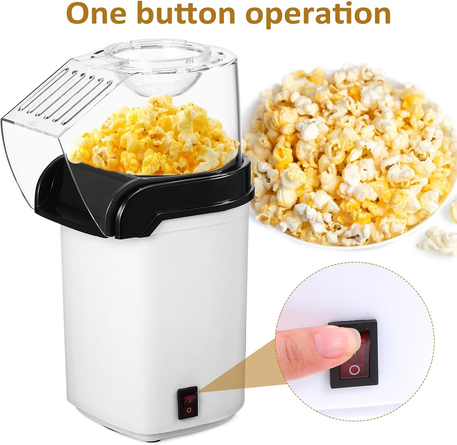 Ciieeo Electric Hot Air Popcorn Maker 110V with US Plug Compact Kitchen Popcorn Machine for Home and Party Use White Household Air