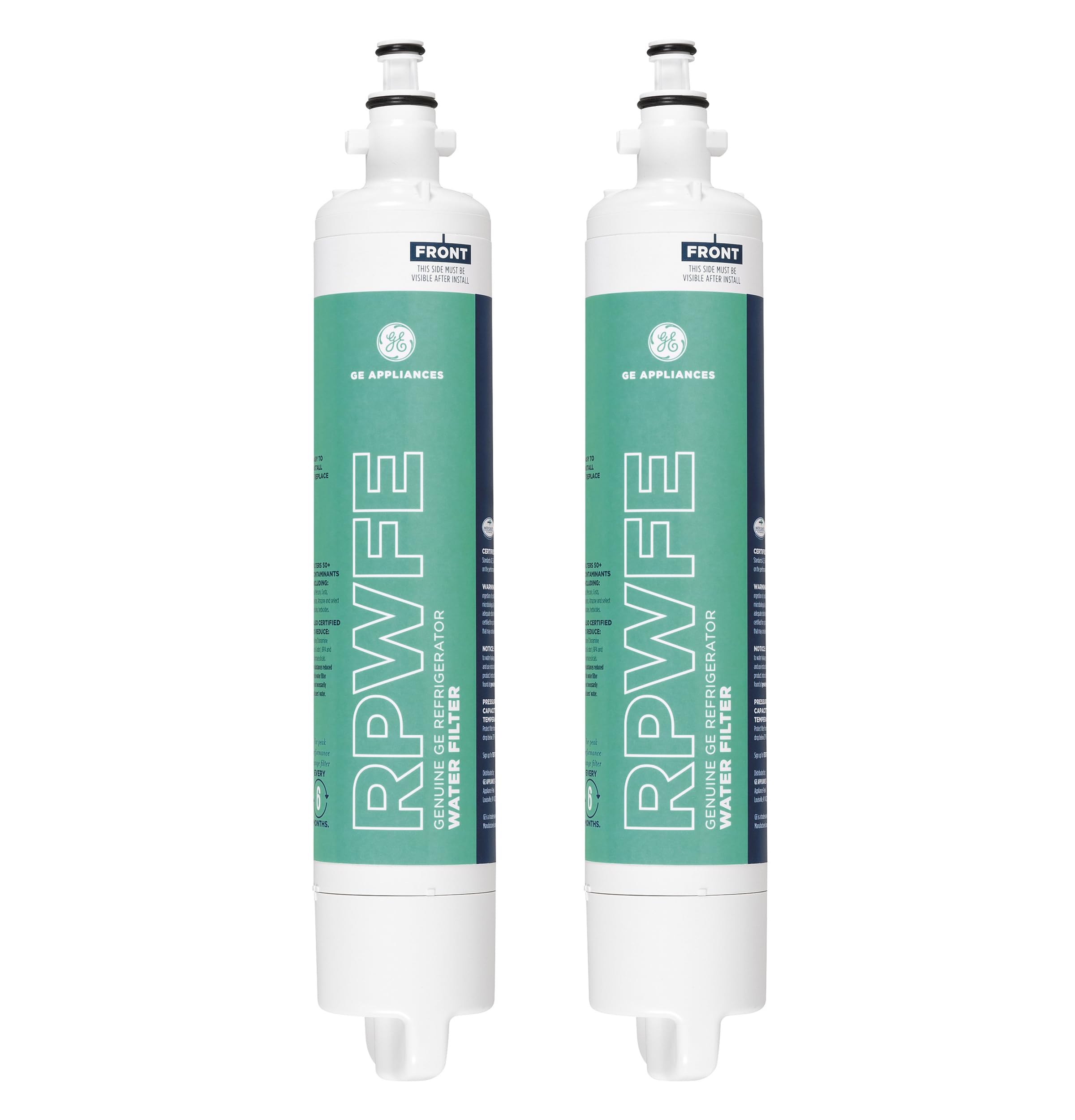GE RPWFE™ Refrigerator Water Filter, Genuine Replacement Filter, Certified to Reduce Lead, Microplastics, PFOA/PFOS, and 50+ Other Impurities, Compatible with GE Appliances Brands, Pack of 2