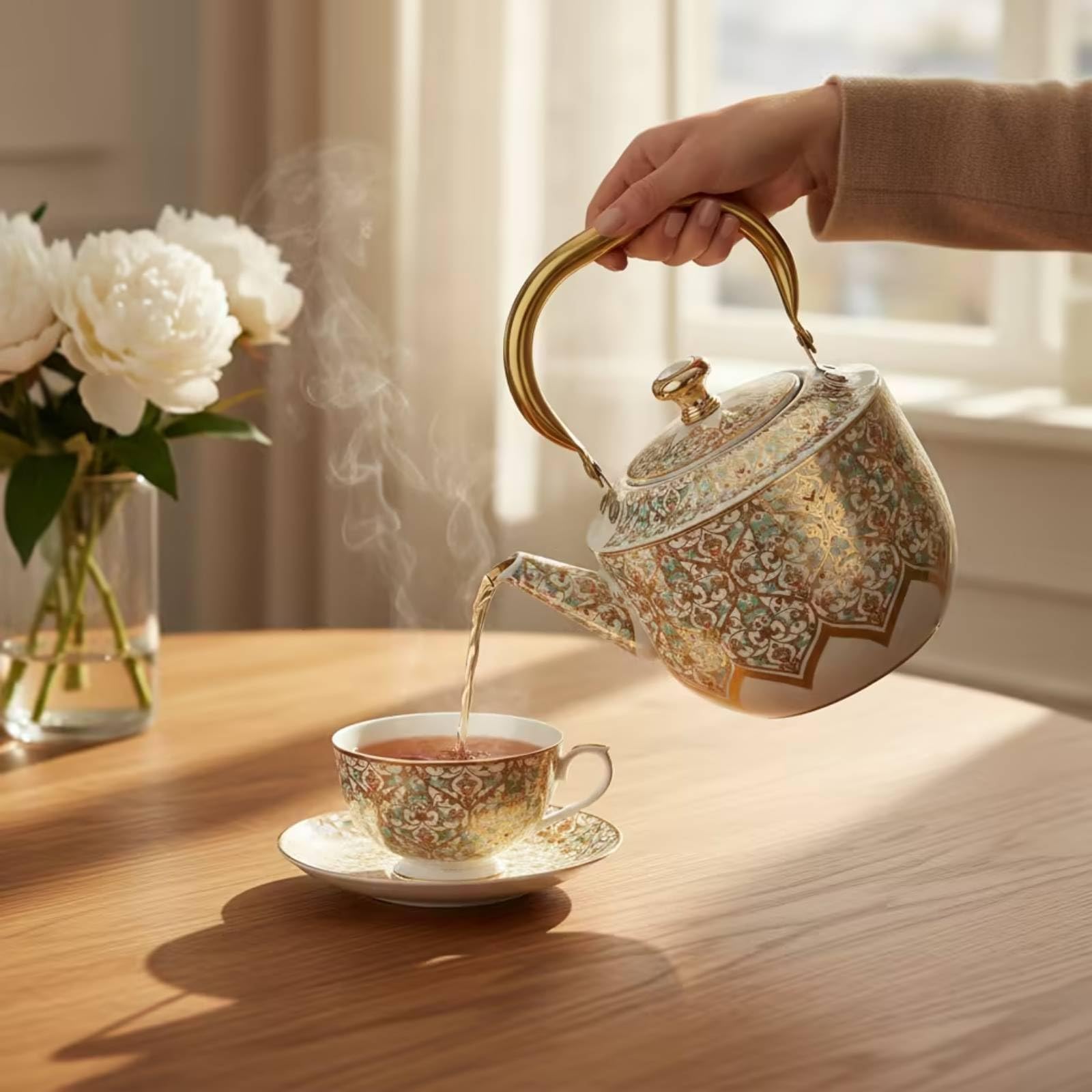 Sharplace Tetera de Acero Inoxidable Tetera Hervidor Jarra Olla con Mango Ergonómico y Vertido sin Goteo Calentamiento Uniforme en Placa Adecuada para Hogar Invitados Colección