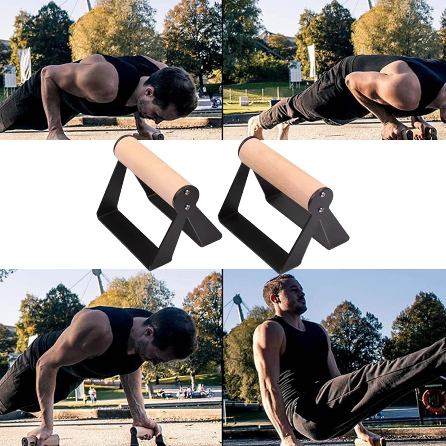 2Pcs Push Up Rod Stand with Ergonomic Wood Handle Portable Workout Stands for Strength Training and Calisthenics for Fitness