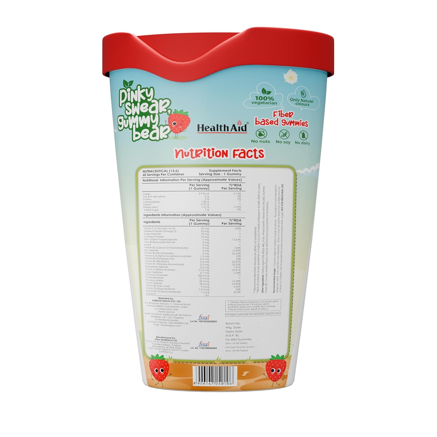 HealthAId Children's Multivitamin Gummies - Sugar-Free Fiber & Omega 3 | Supports Brain & Eye Health, Immunity, Digestion, Daily Wellness | 24 Essential Nutrients with Iron, Vitamins C, A, B, D | Natural Berry & Strawberry Flavor | Dairy & Soy Free - 180 Gummies HealthAId Children's Multivitamin Gummies - Sugar-Free Fiber & Omega 3 | Supports Brain & Eye Health, Immunity, Digestion, Daily Wellness | 24 Essential Nutrients with Iron, Vitamins C, A, B, D | Natural Berry & Strawberry Flavor | Dairy & Soy Free - 180 Gummies