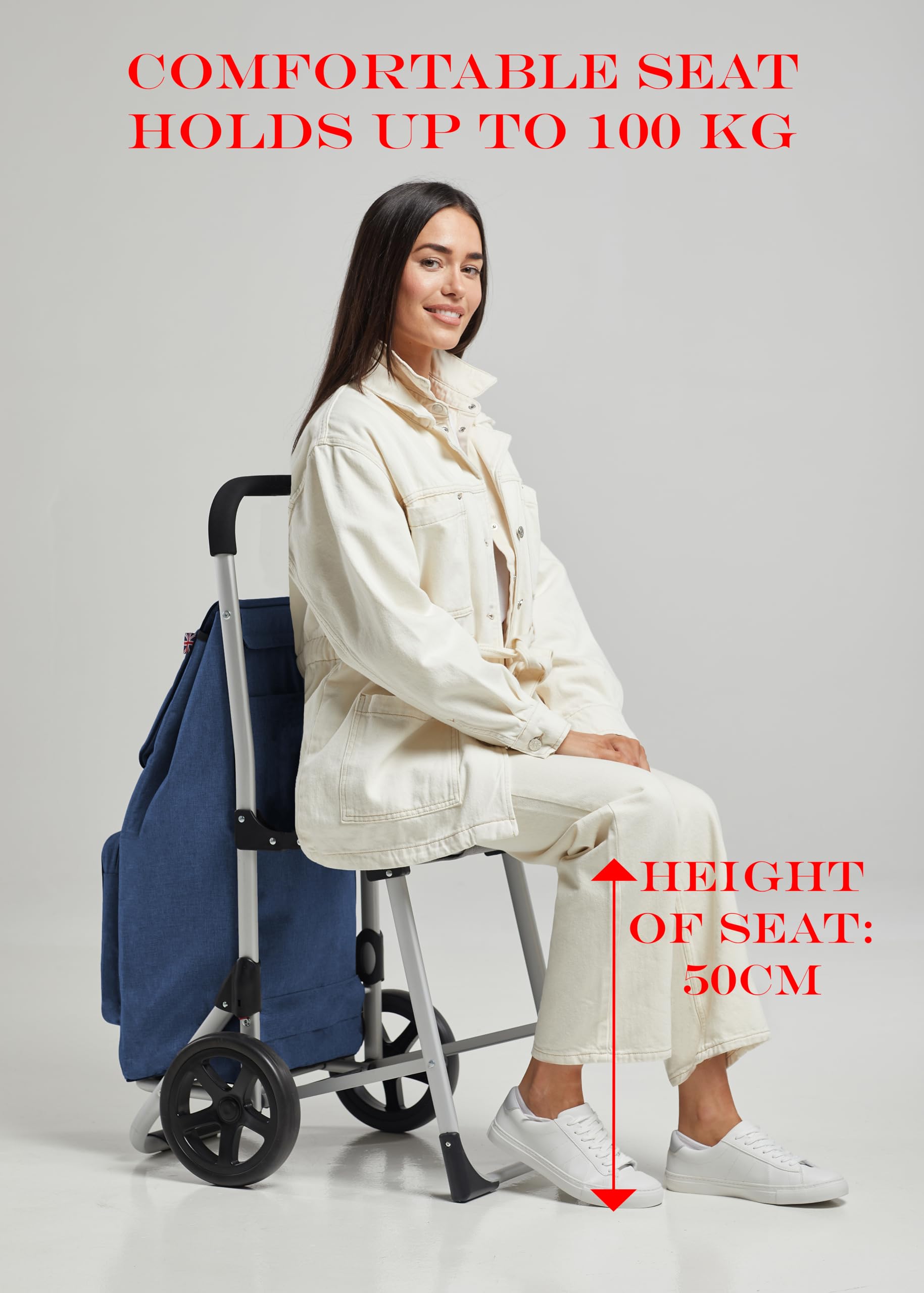 Bergs - Carrello per la spesa, in alluminio, con sedile Blu