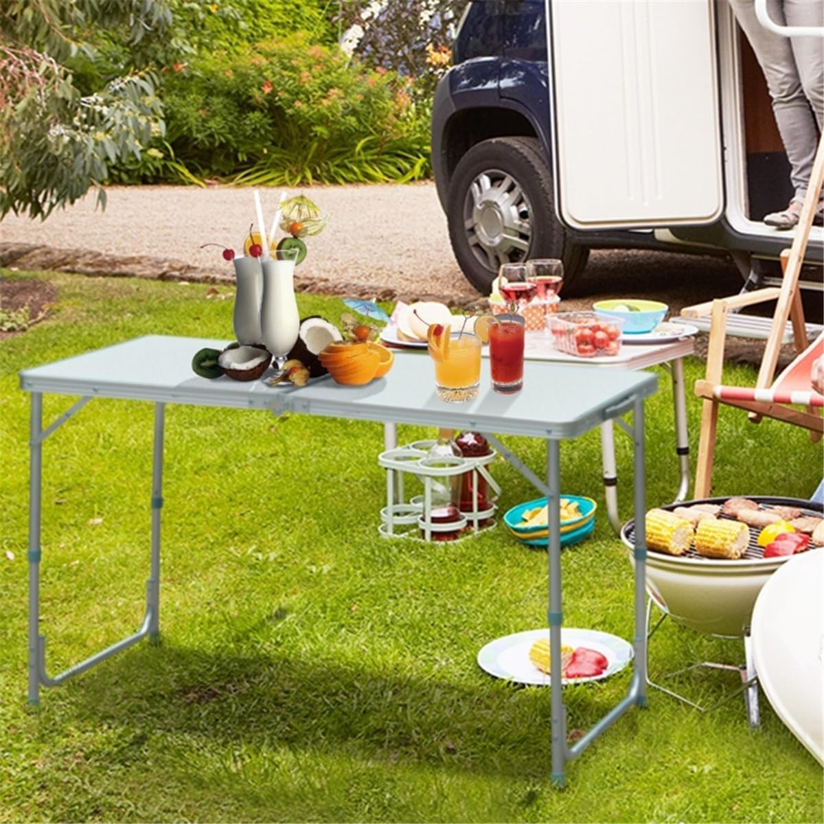 Portable Folding Camping Table for Outdoor Dining and Picnics with Aluminum Frame and MDF Top
