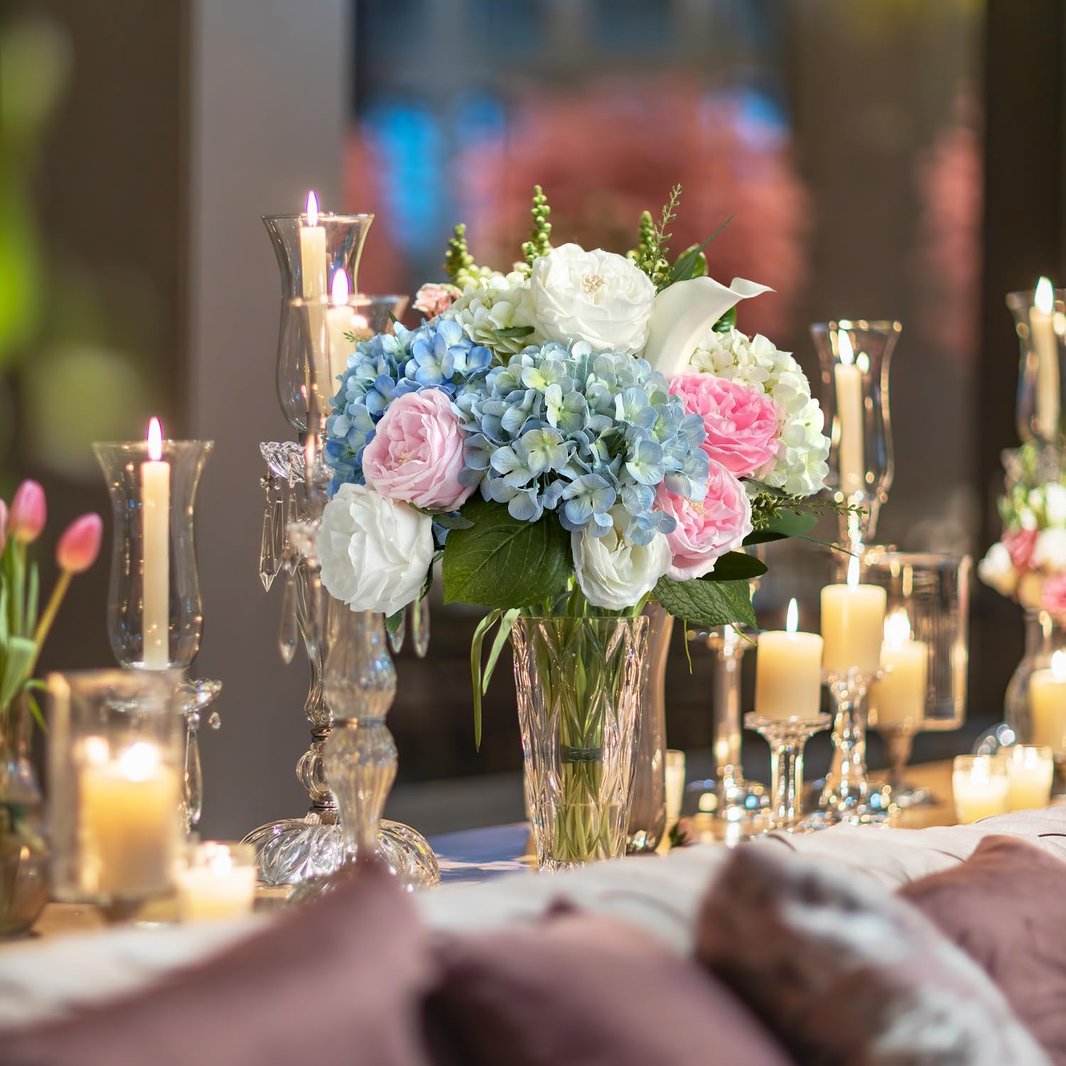 4 Pcs Real Touch Blue Hydrangeas Artificial Flowers 20'' Real Looking Faux Hydrangeas for Party Wedding Home Decor Kitchen Baby Shower Flower Arrangement - Image 8