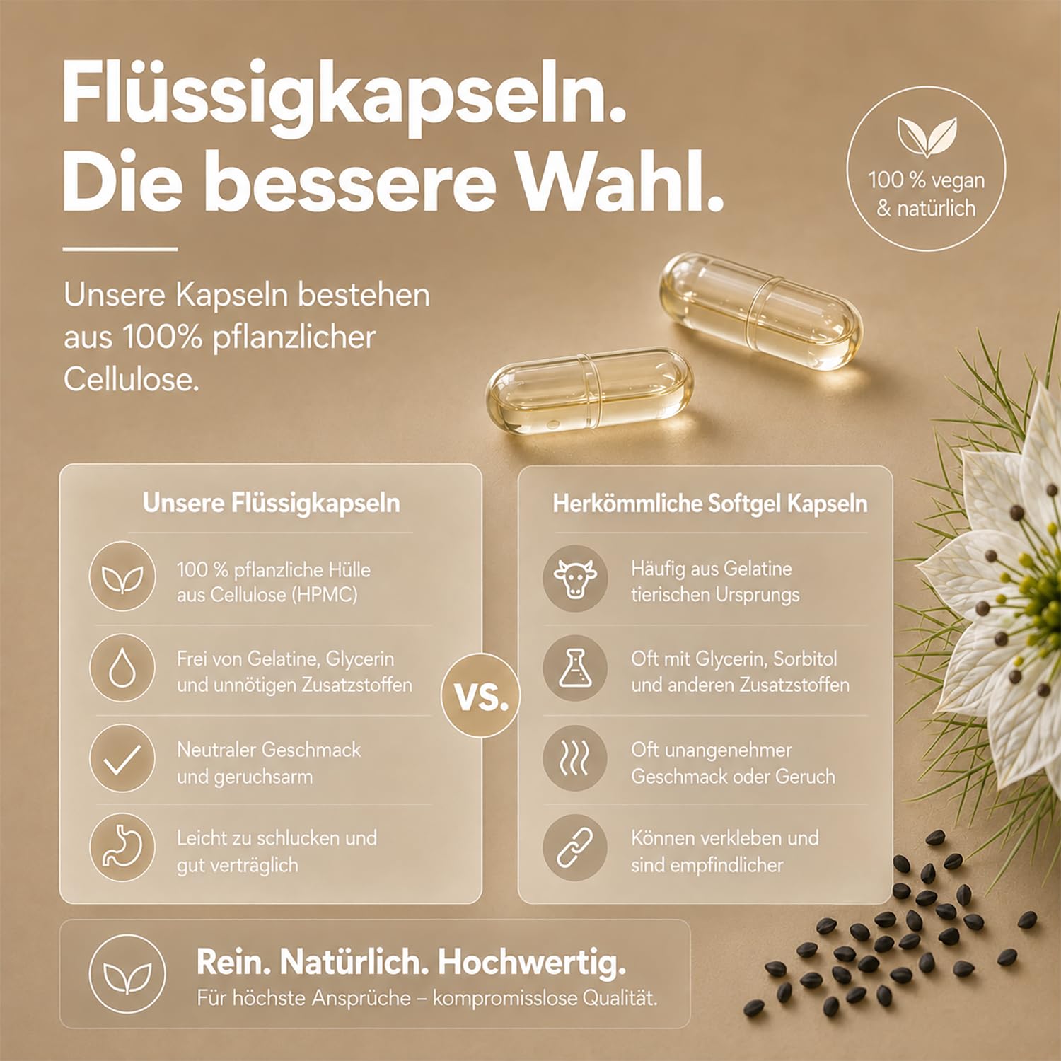 Schwarzkümmelöl Kapseln Bio Kaltgepresst & Naturbelassen - 180 vegane Schwarzkümmel Kapseln Hochdosiert - 1000mg Ägyptisches Schwarzkümmelöl pro Tagesdosis - Black Seeds Oil