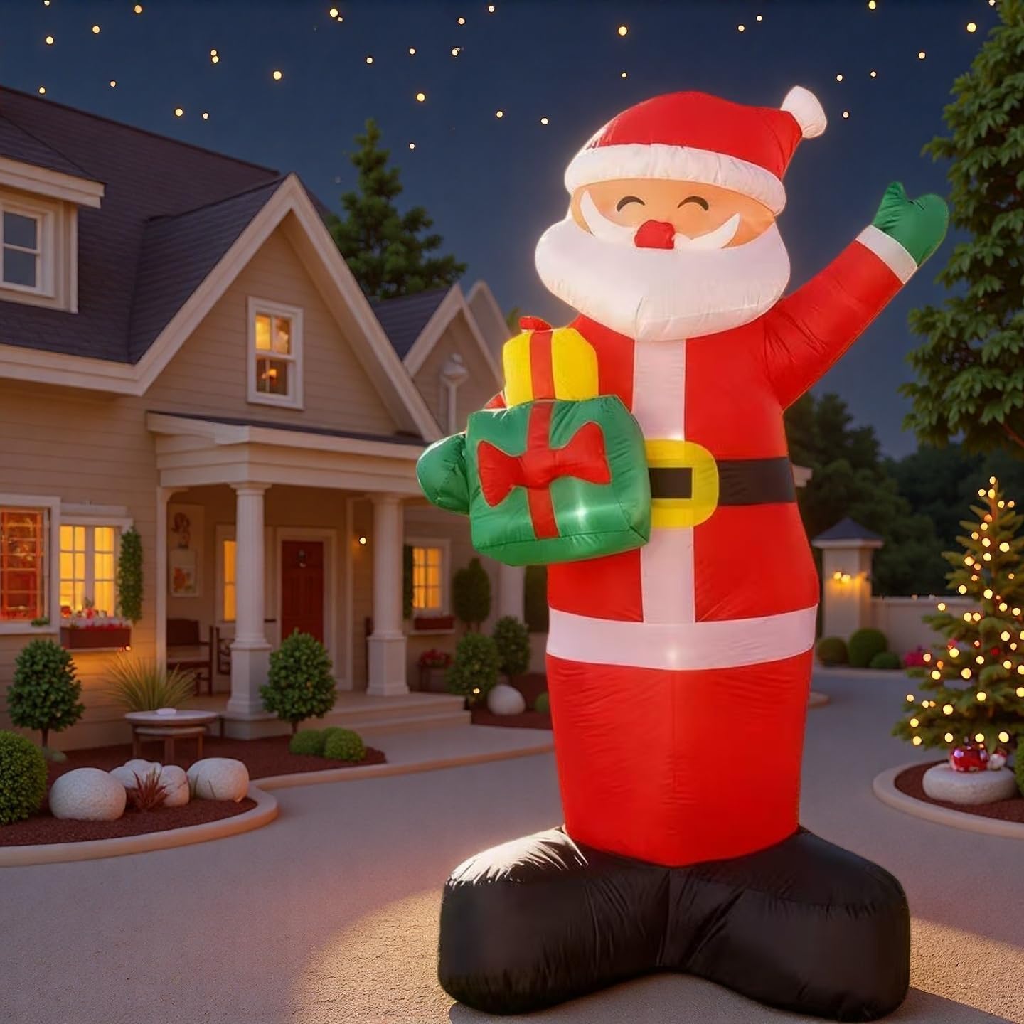 8FT Inflatable Santa Claus, Christmas Outdoor Decoration with Built-in LED Lights & Gift Bundle, Blow Up Holiday Yard Decor for Lawn, Garden, Porch