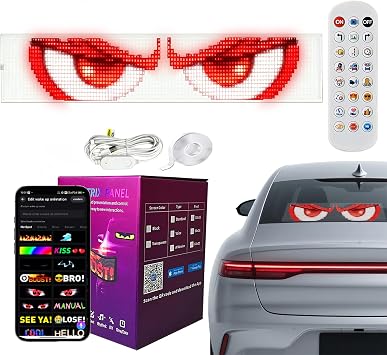 AI Devil Eyes Light for Cars, Transparent Flexible Scrolling Programmable LED Sign, Led Eyes for Car Windshield, Led Eyes Animated for Car Truck Windshield, with APP and Remote Control 25.2*6.3 Inch