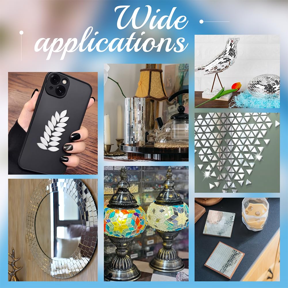 OLYCRAFT 300Pcs Self-Adhesive Leaf Mosaic Tiles 0.4x0.2 Inch Mirror Mosaic Tiles 0.8mm Thick Mini Acrylic Mirror Tiles Silver DIY Mirror Mini Mirrors for Crafts Art Wall Door Home Decorations