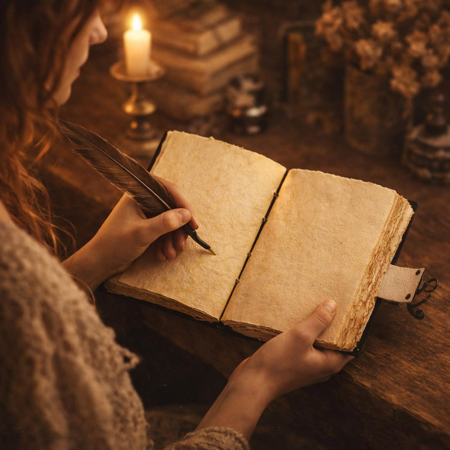 C CUERO Book of Spells Journal en cuir papier à bords frangés grimoire - Journal imprimé The Lovers Tarot - Carnet à spirales - Gothique - Amateur de crâne - Journal vintage en cuir pour homme et