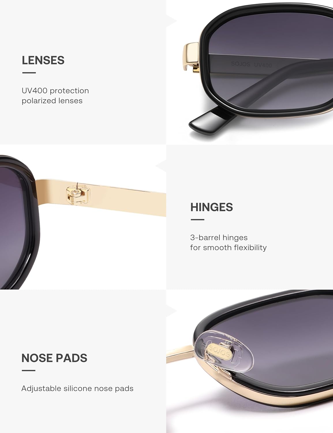 SOJOS Trendy Rectangle Polarized Sunglasses for Women Men,Retro Square Shades Chic Sun Glasses SJ1291 - Image 4