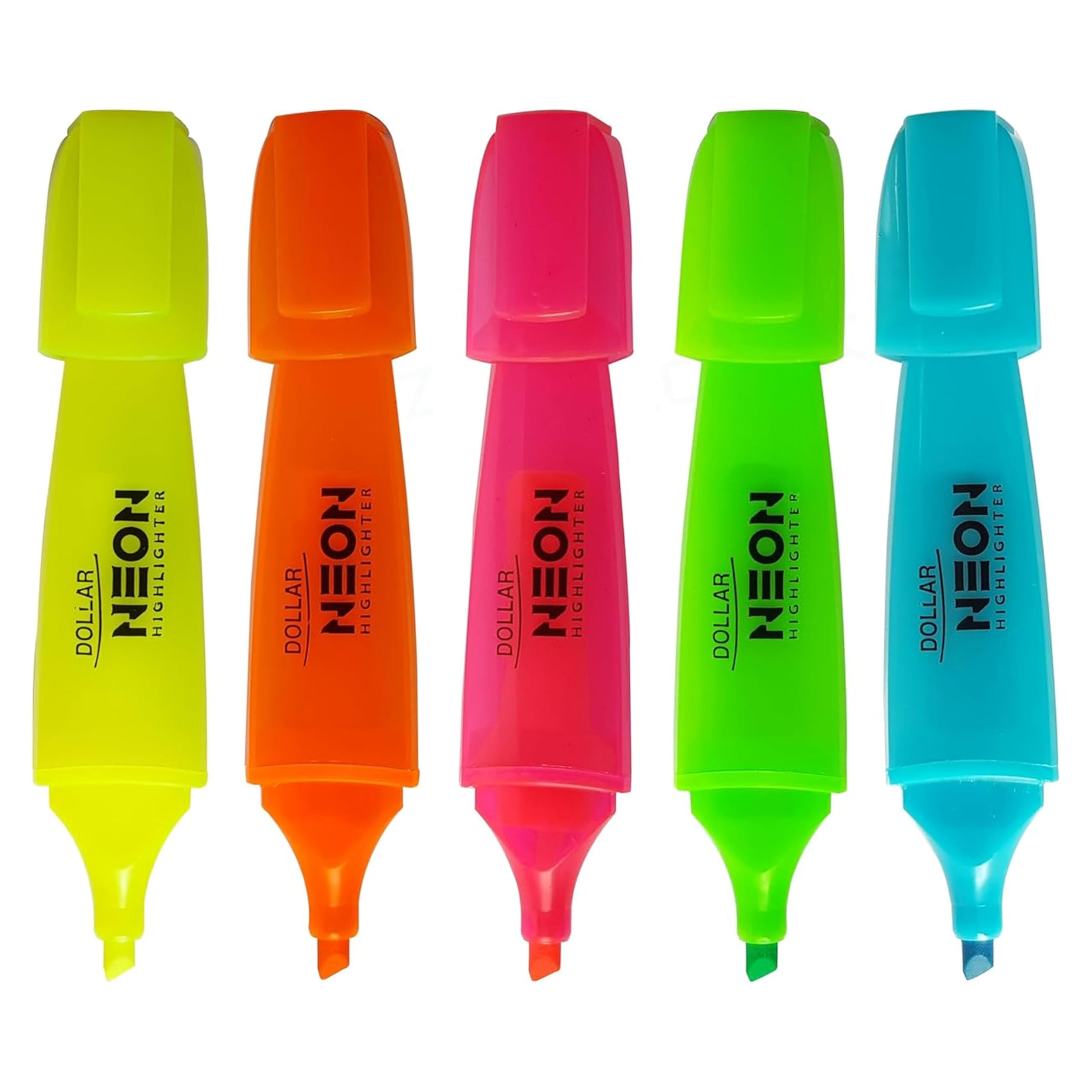 DOLLAR NeoGrip Highlighter Pens, MULTICOLOUR, Pack of 5, Chisel Tip (5.0mm), 3-Point Trio Grip, Multipack, Fast-drying, School Office Home Highlighters