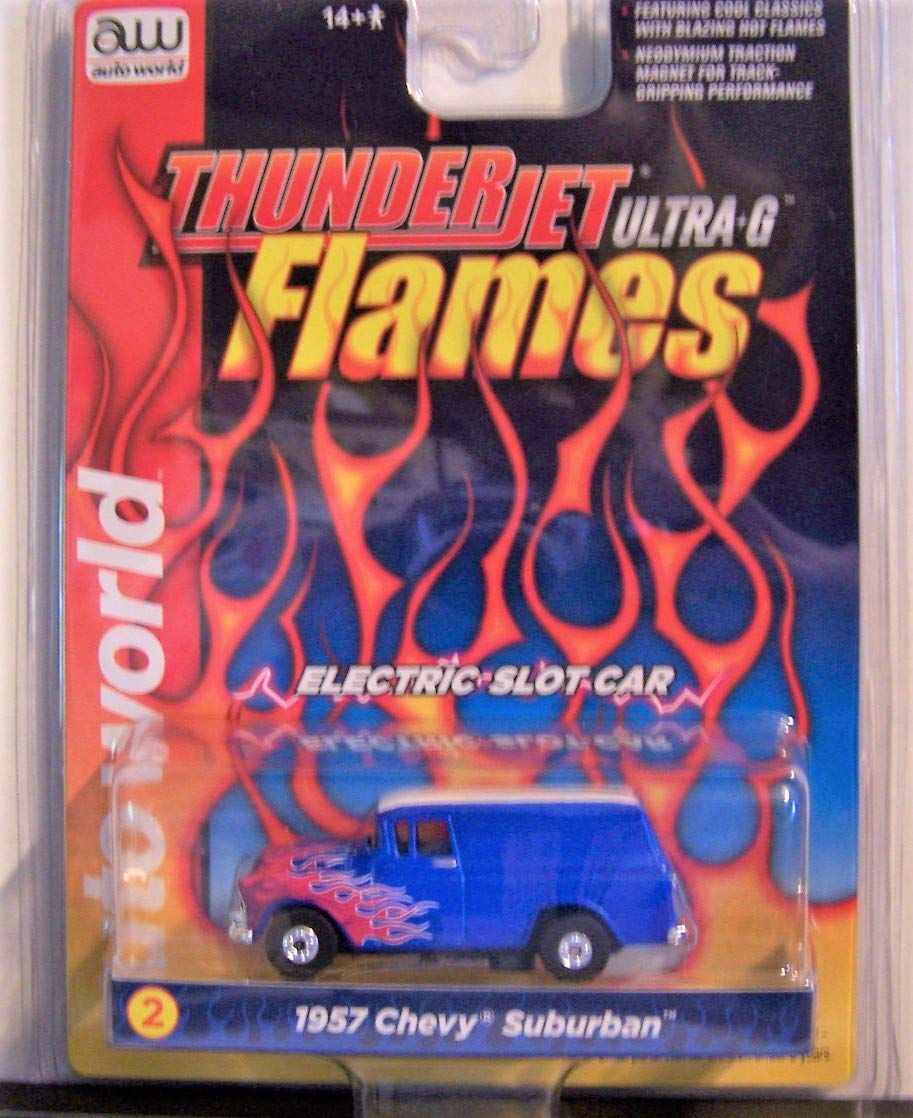 Auto World Flames Blue 1957 Chevy Suburban Ho Scale Slot car