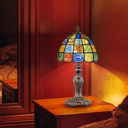 Miniatura 5 de Pequeña lámpara Tiffany de mesa de vidrieras, estilo cuadrado de cristal, pantalla de lámpara de 8 pulgadas de ancho, luz nocturna estilo Tiffany,