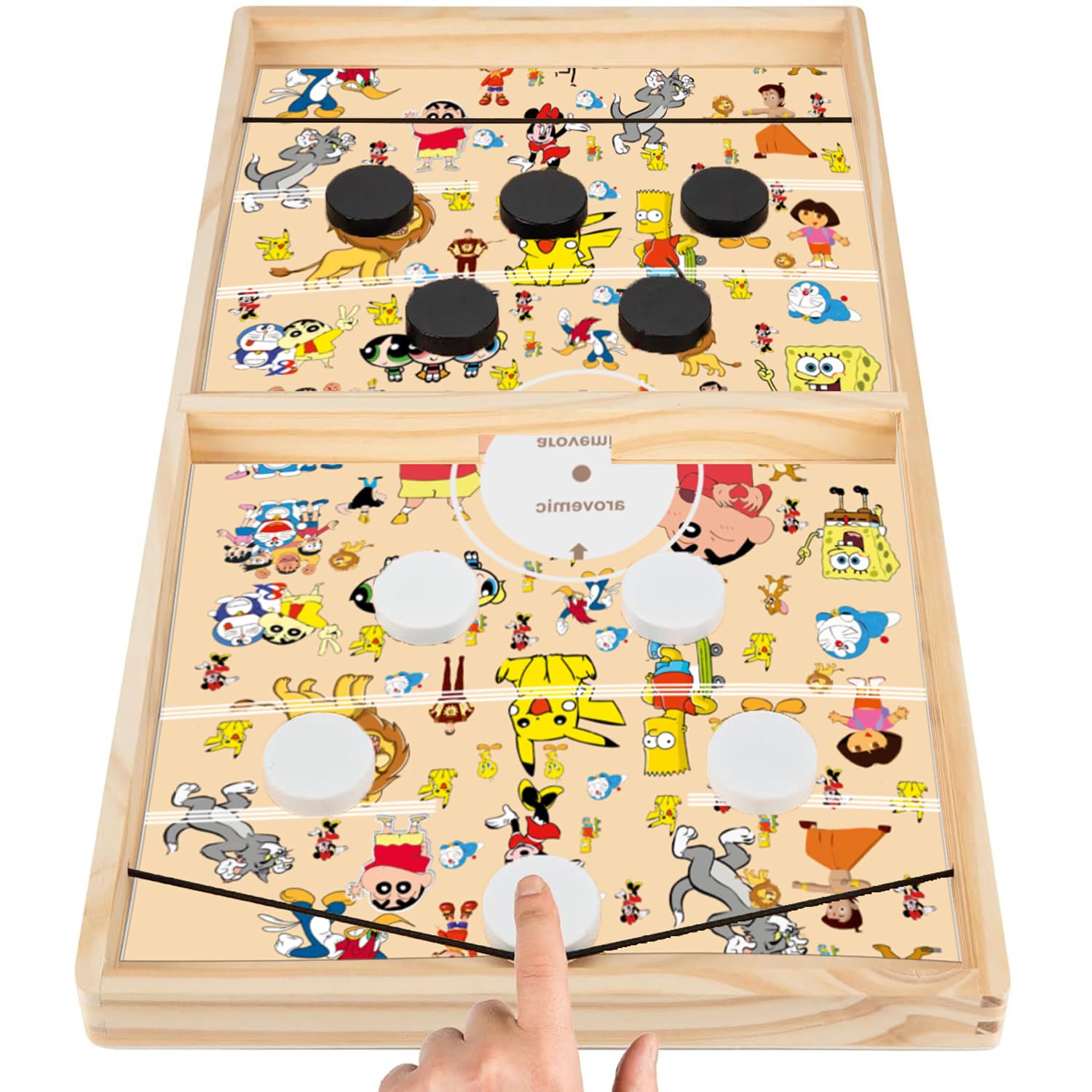 Premium 4-in-1 Cartoon Design Slingo Fastest Finger First Board Game for Kids & Adults – Wooden String Hockey Sling Puck Board, Fun Family Entertainment & Party Gift Toy Premium 4-in-1 Cartoon Design Slingo Fastest Finger First Board Game for Kids & Adults – Wooden String Hockey Sling Puck Board, Fun Family Entertainment & Party Gift Toy