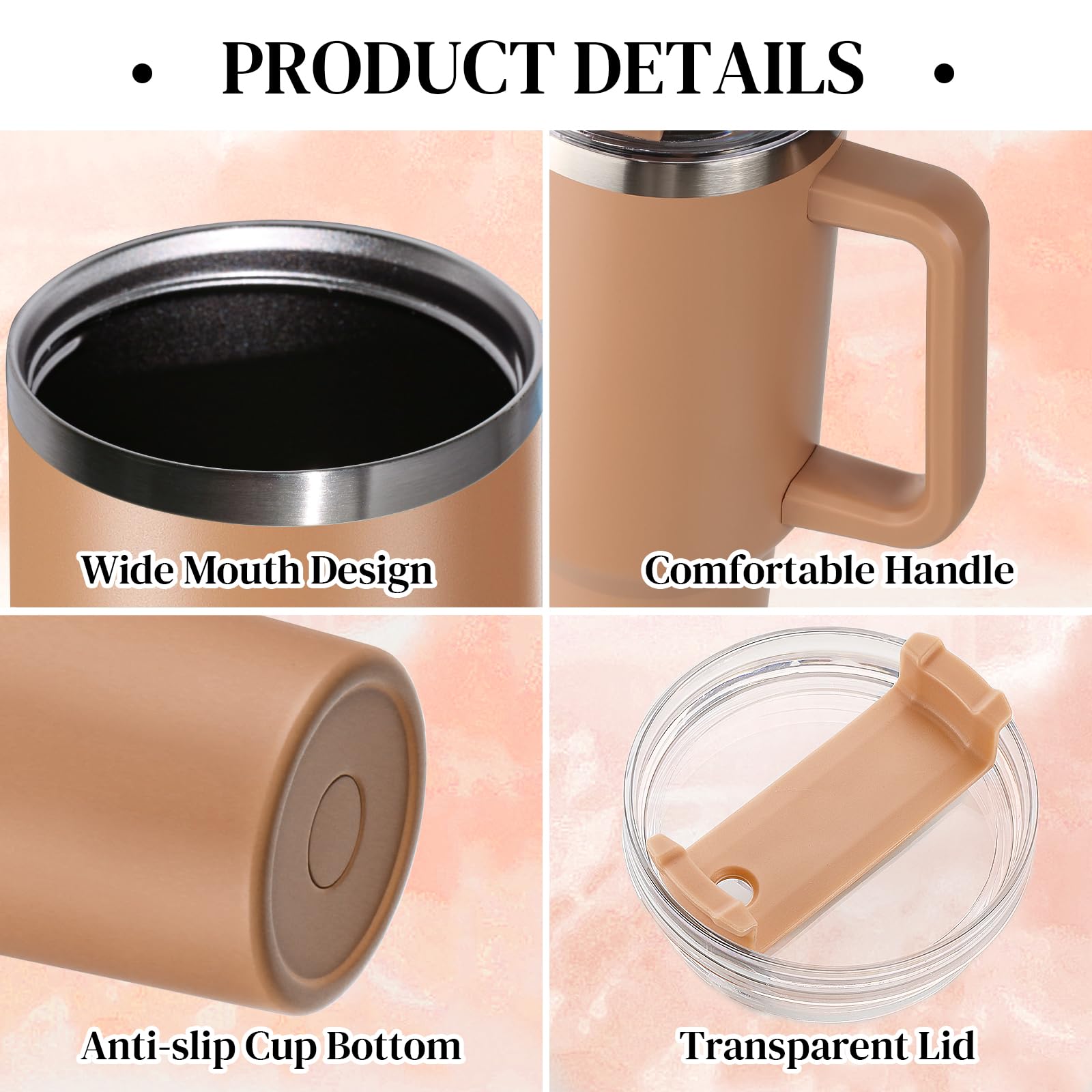 Tuocal 40oz Tumbler with Straw Lid and Handle + 2 Stainless Steel Straws + Silicone Boot - Image 3