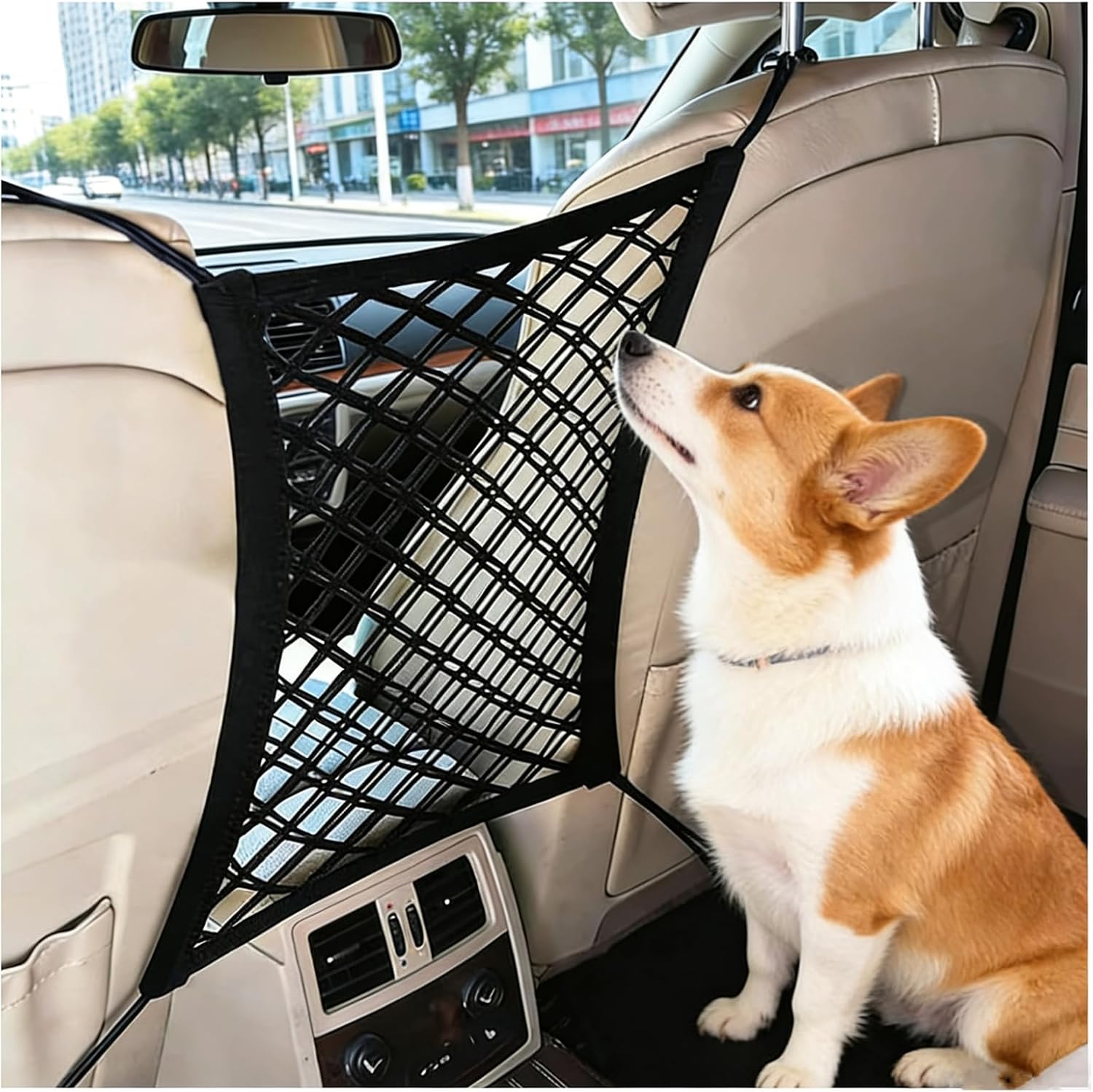 Pet Safety Car Net Barrier for Dogs & Kids with Storage Organizer Pet Safety Car Net Barrier for Dogs & Kids with Storage Organizer