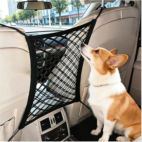 DYKESON Dog Car Net Barrier Pet Barrier with Car Mesh Organizer for Dog & Child, Safety Divider with Storage Pouch, Easy Install for Cars & SUVs
