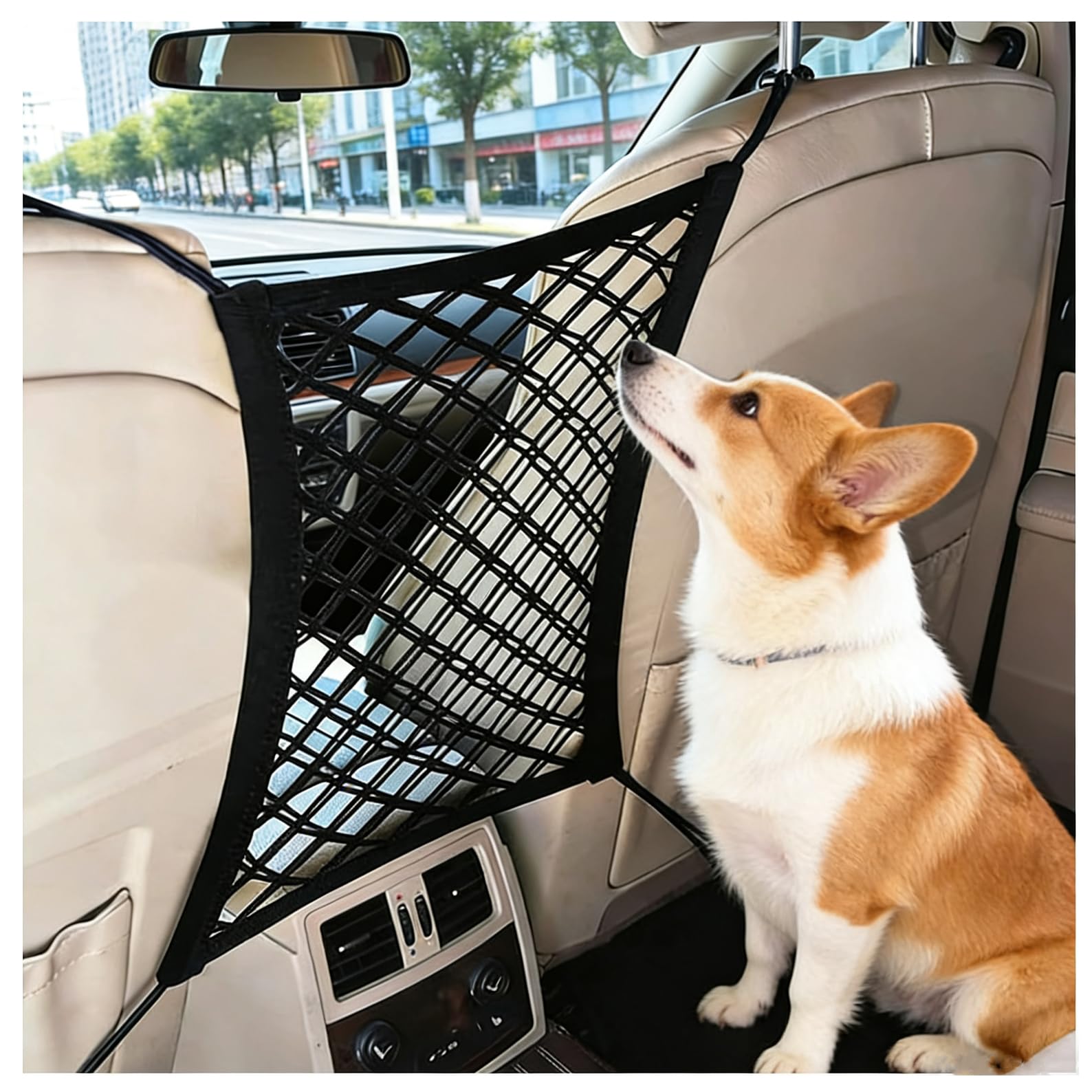 DYKESON Dog Car Net Barrier Pet Barrier with Car Mesh Organizer for Dog & Child, Safety Divider with Storage Pouch, Easy Install for Cars & SUVs