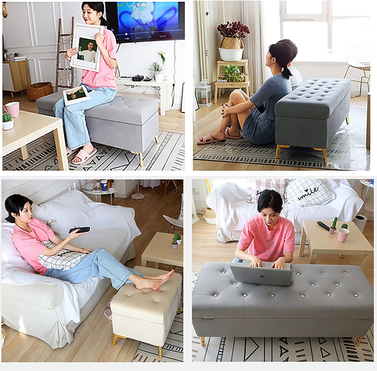 Modern Storage Bench for Entryway Rectangular Footstool & Shoe Changing Seat Stylish Living Room Furniture Versatile Bedroom Storage Footrest & Shoe