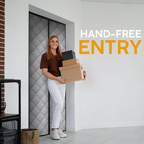 Miniatura 6 de Cortina magnética de puerta con aislamiento térmico de 34 x 82 pulgadas, puertas temporales, cortina magnética de puerta térmica, se adapta a