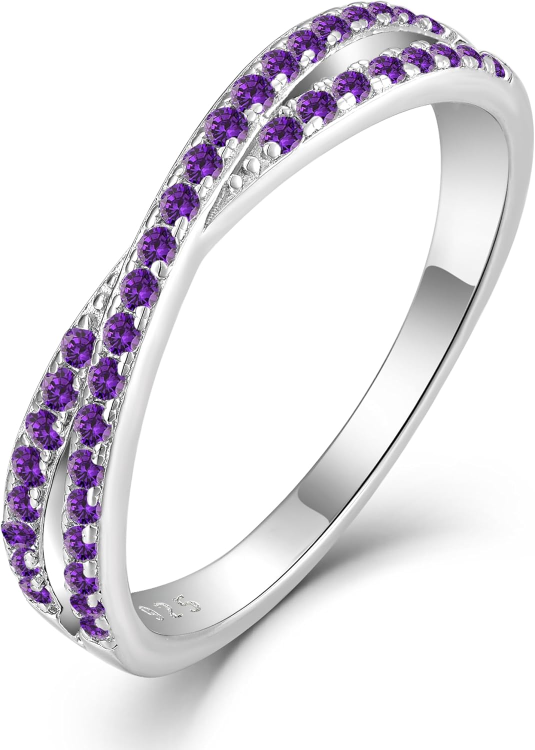 Criss Cross Ring for Women 925 Sterling Silver Eternity Band Birthstone Jewelry Size 5-10