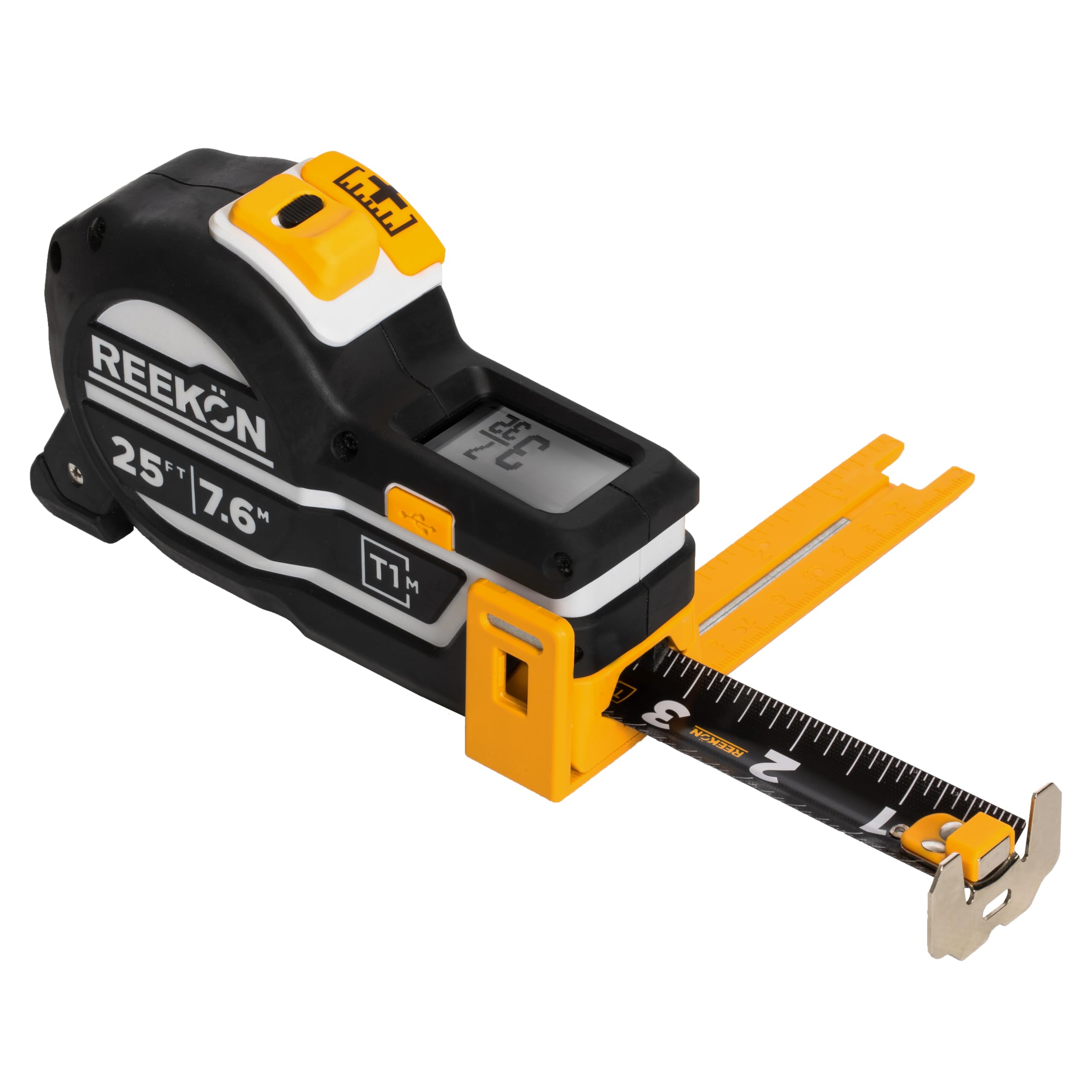 REEKON T1M Utility Digital Tape Measure 25ft (English) – Bluetooth Smart Measuring Tool, 1/32” Accuracy, Saves 1000+ Measurements, LCD Display, 150