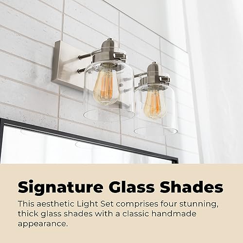 Miniatura 3 de Wood Grip Lámpara de tocador de baño - Iluminación interior de baño (níquel cepillado, 2 luces)