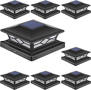 APONUO Solar Post Cap Lights,4x4 Post Solar Lights Warm White/Cool White LED Light Outdoor Waterproof,Fence Post Solar Lights for 4x4/6x6 Wood Fence/Deck Post Caps,4x4 Vinyl Post Caps,Black,8 Pack