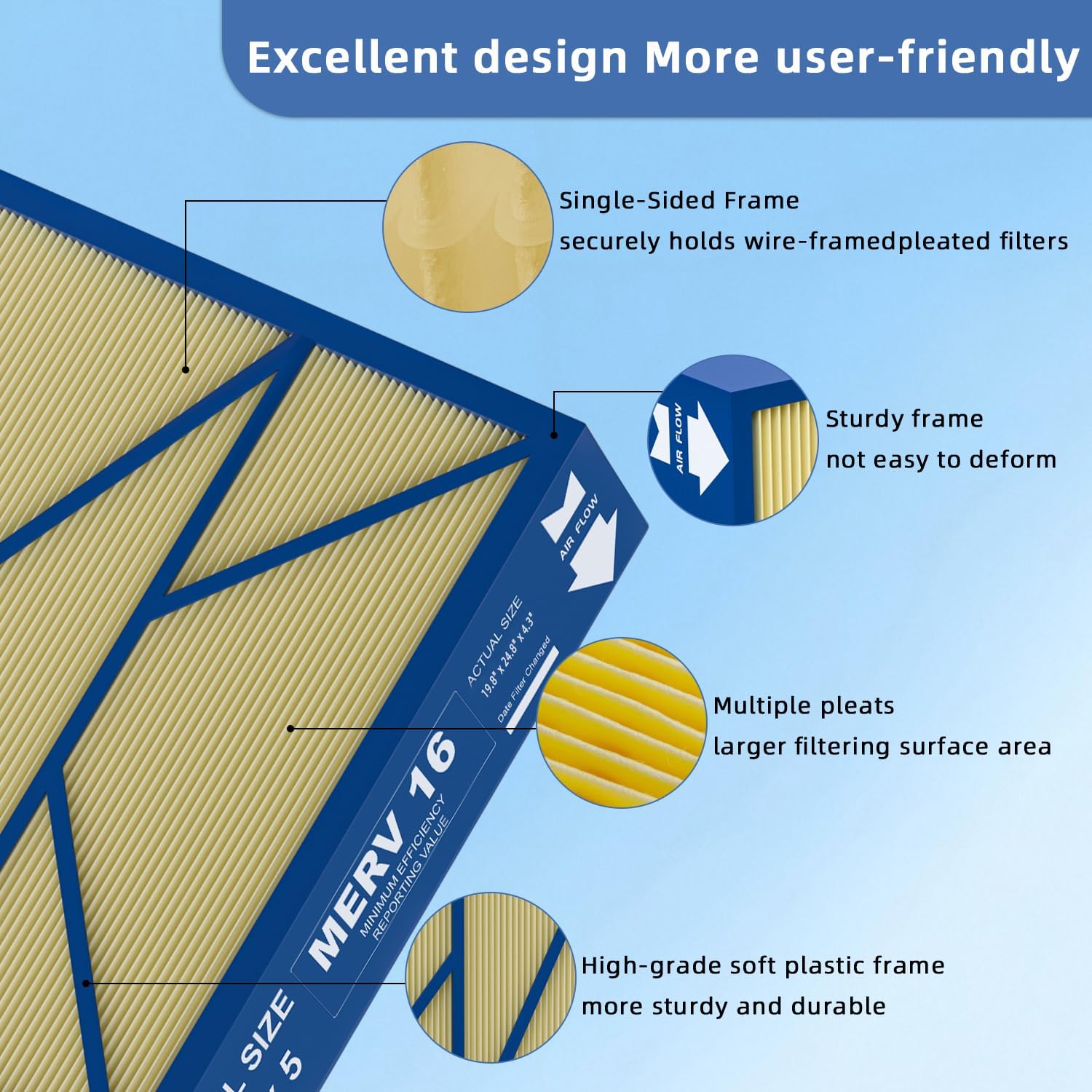 20x25x5 Merv 16 Pet Care Air Filter Compatible with Lennox X6675 and Lennox HCC20-28 Furnace HVAC System, Part Number HCF20-16, (actual size:19.8" x 24.8" x 4.3"）