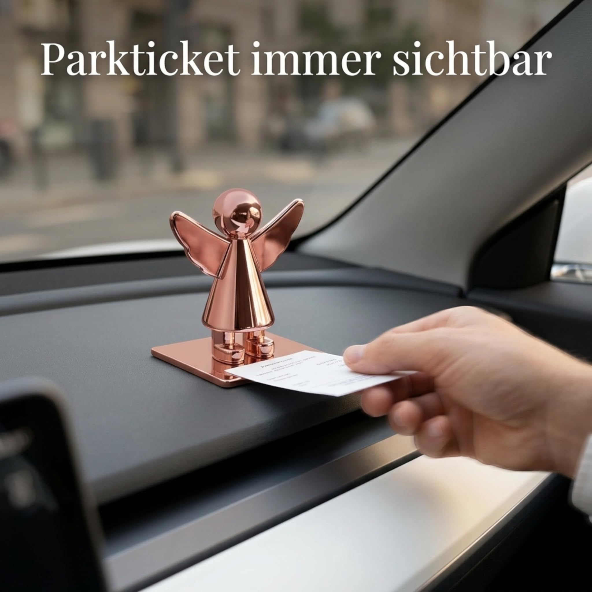 MIJOMA Magnetyczny uchwyt na karteczki z aniołem stróżem: Twój towarzysz do kokpitu samochodowego, idealny na notatki, bilety parkingowe, 3 cm (różowe złoto)