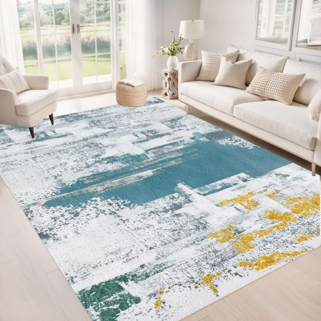 Tapis chambre enfant garçon jaune bleu 200x300cm résistant