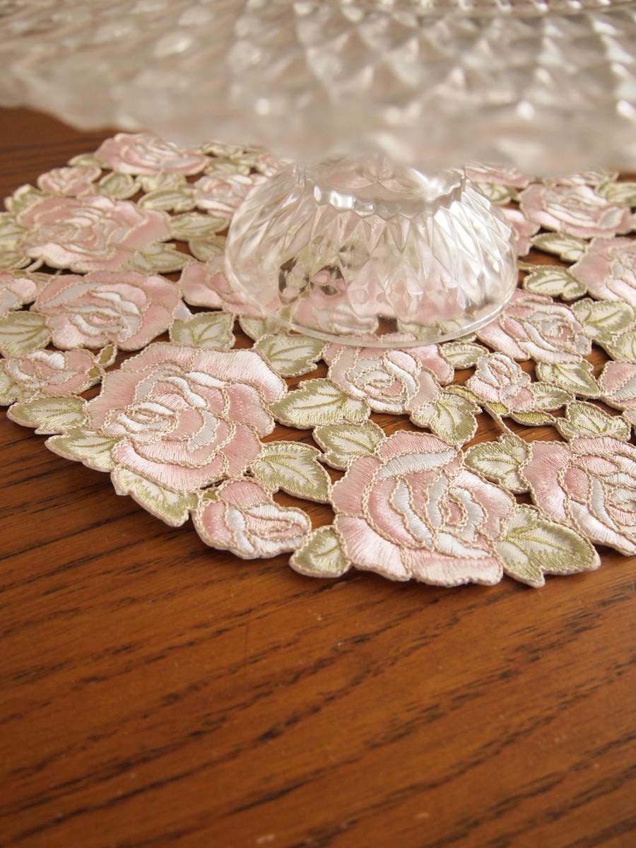 Amazon｜アンティークレース風 ドイリー 高級カットワーク刺繍 ローズ