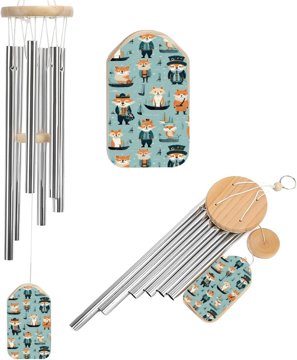 Fox Pirates Wooden Wind Chimes Deep Tone Memorial Windchime for Outside Garden Home Decoration