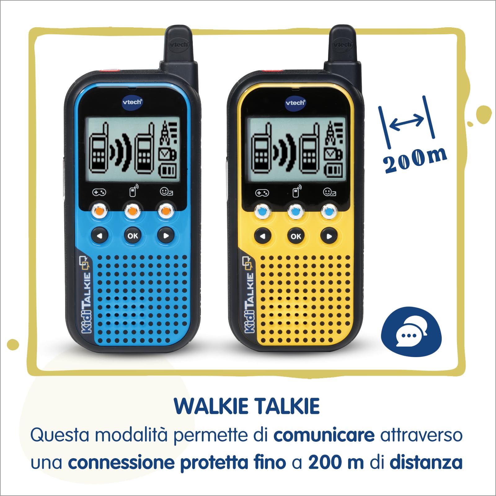 VTech Kidi Talkie, Walkie Talkie Bambini 6 in 1, 2 Walkie-Talkie con Connessione Protetta, Molte Modalità di Utilizzo, Modifica della Voce, Lingua Italiana, Batterie Incluse, 4-10 Anni
