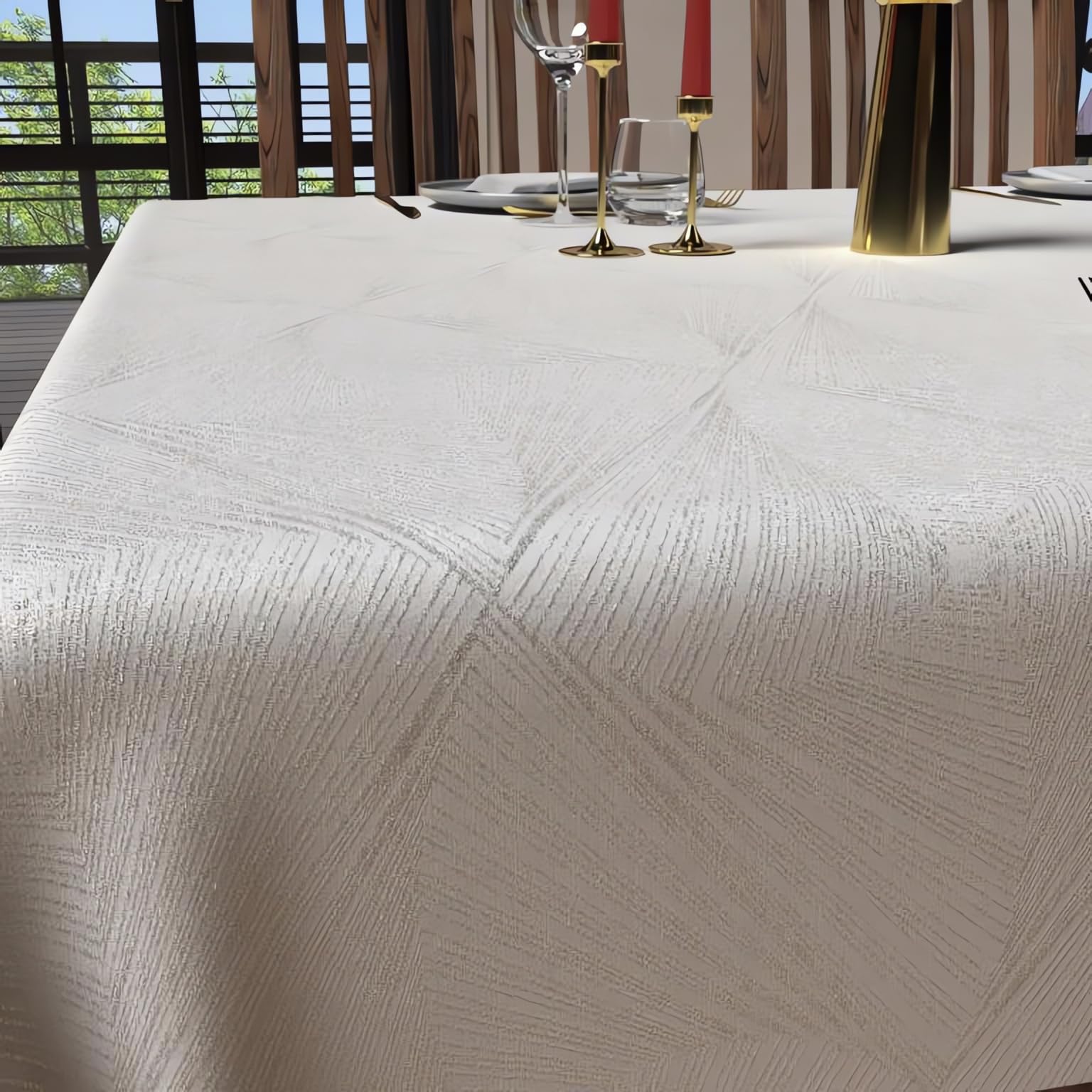 Soleil d'ocre, Luxury Tovaglia Rettangolare Antimacchia 150x250 cm, Poliestere, Bianco