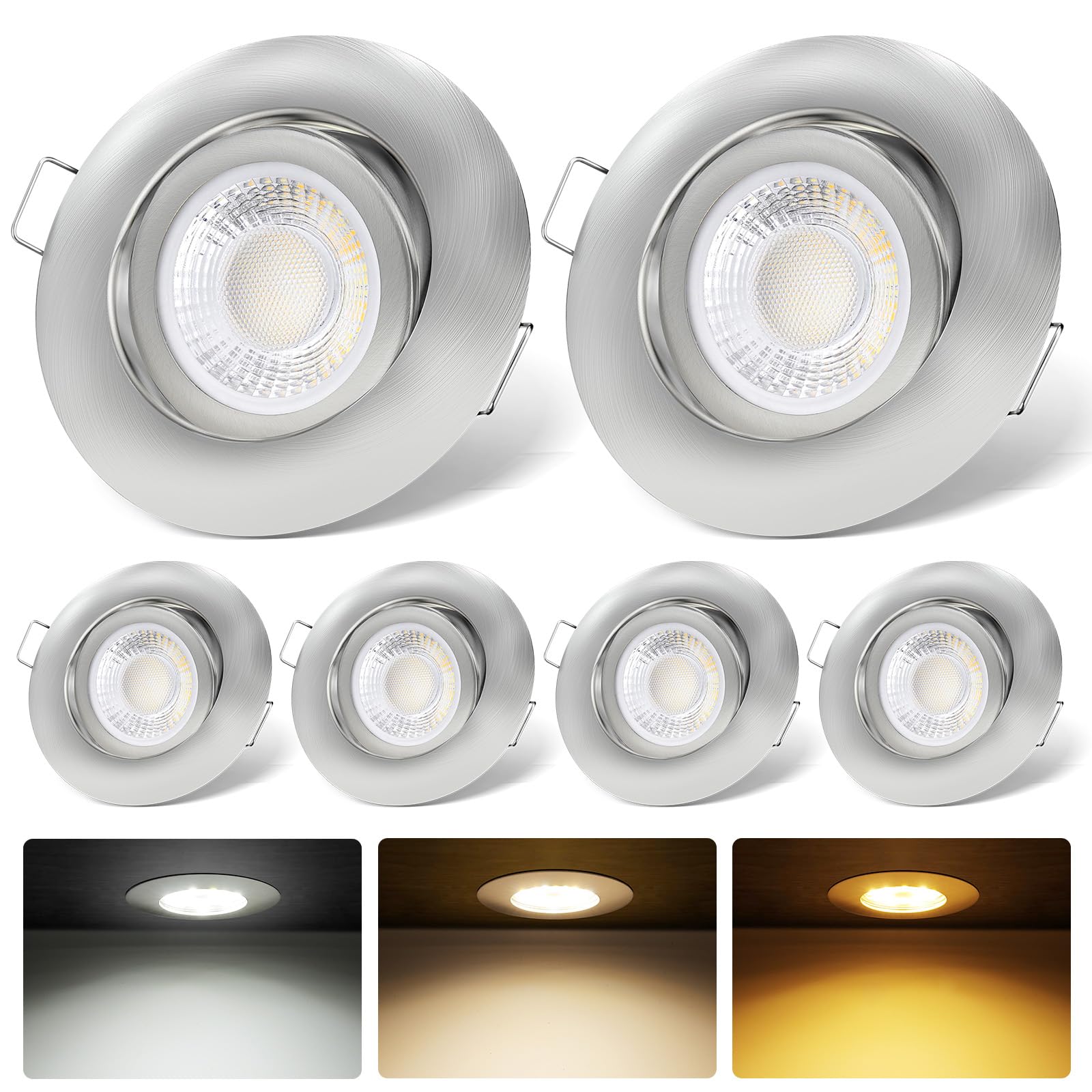 zexhy LED Einbaustrahler 230V 3 Stufe Dimmbar LED Spots 6W Schwenkbar Einbauleuchten IP44 Deckenspots Warmweiß 3000K Neutralweiß 4000K Kaltweiß 6000K für Wohnzimmer,Badezimmer,Küche