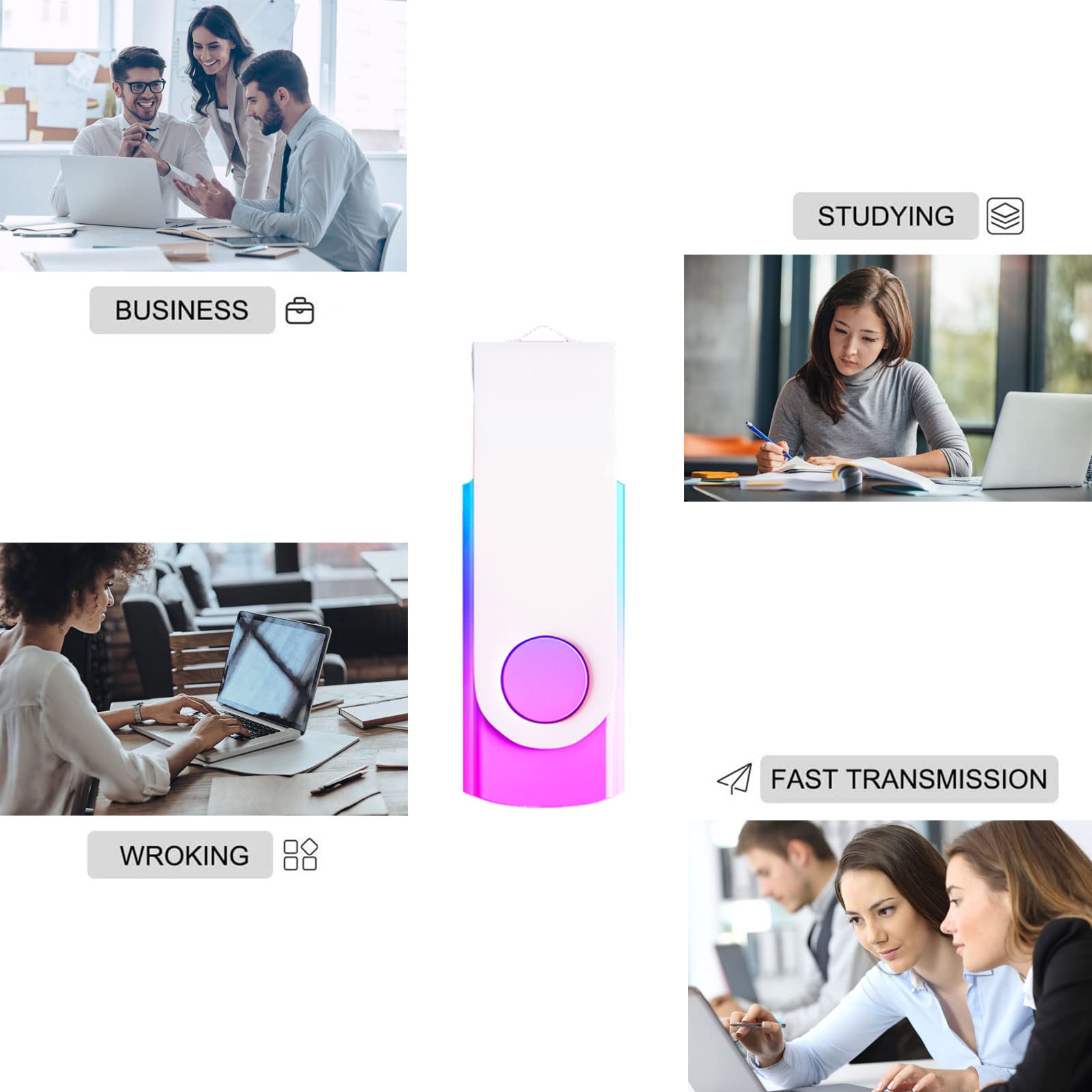 1 Pack Viola-Ciano 64GB USB Flash Drive Colore Sfumato USB 2.0 Memory Stick All'ingrosso Girevole Design Thumb Drive per l'archiviazione dei dati - Vista 5