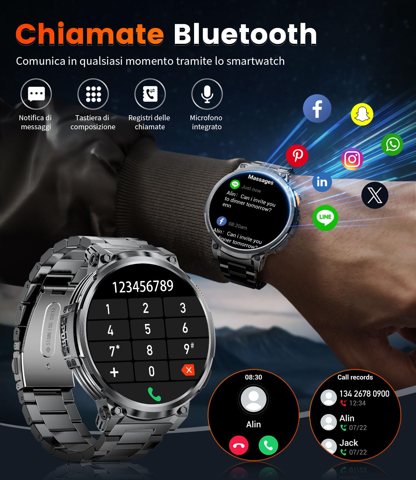 Smartwatch Uomo con 1,85'' Grande Schermo/730 mAh Batteria,Orologio Sportivo con Torcia,120+ Modalità Sportive,IP68 Impermeabile Smartwatch con 24/7 Monitor Frequenza Cardiaca/Sonno per Android iOS