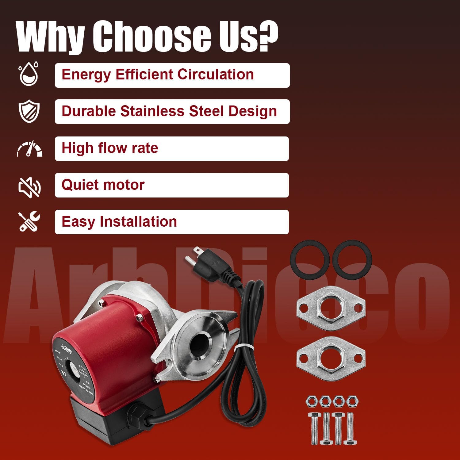 59896771 Water Circulator Pump 115V 1/12HP Compatible with Grundfos UP15-29SF, Single Phase, 1/12 Horsepower Stainless Steel Circulator Pump