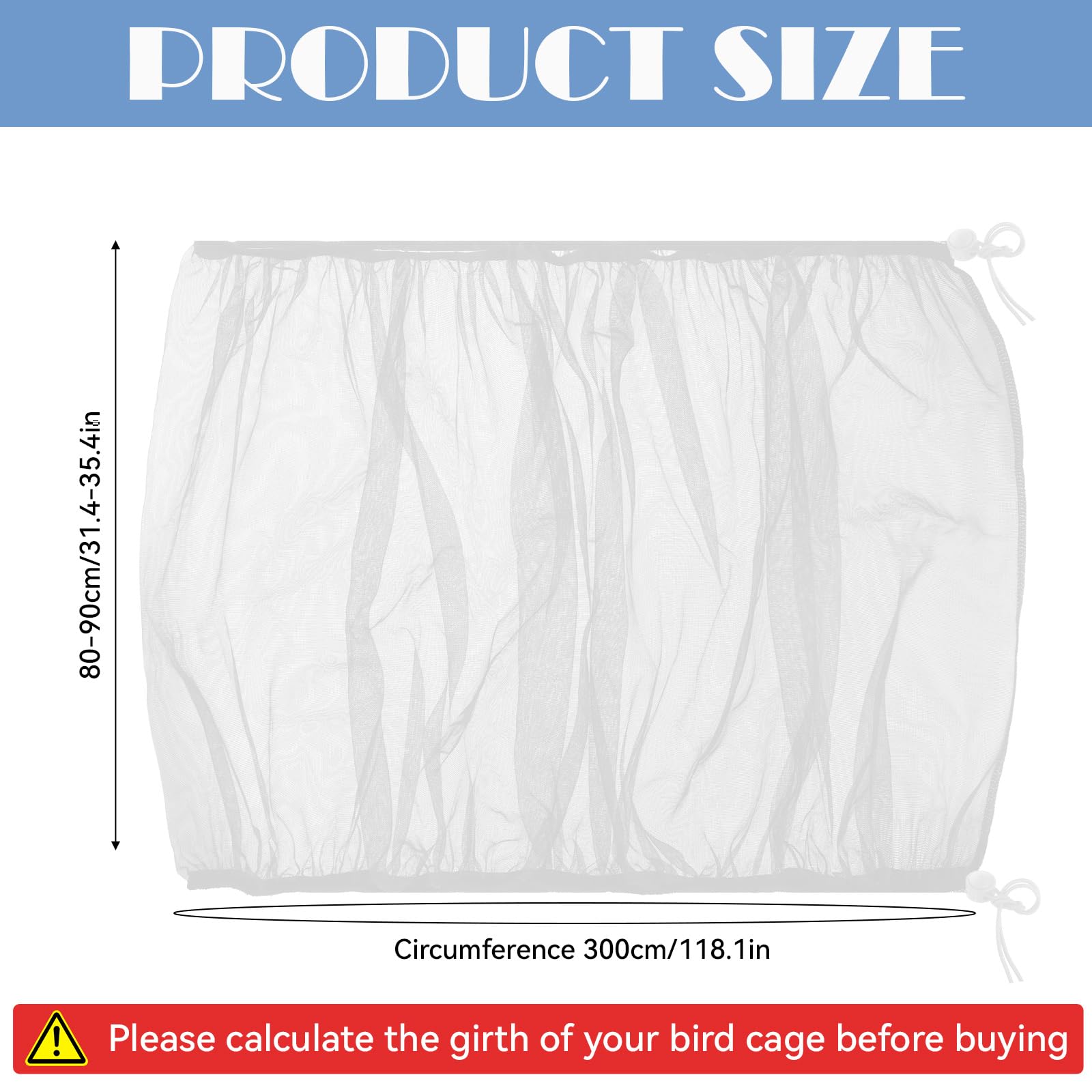 Large Bird Cage Seed Catcher, 31 x 118 inches Adjustable Large Bird Cage Cover Elastic Band Mesh Cages Cover Skirt Nylon Mesh for Parakeet Parrot Cages - image 2