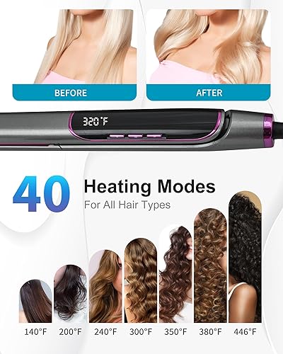 Miniatura 6 de JAKSENR Alisador de pelo 2 en 1, rizador de pelo plano con iones negativos, control de encrespamiento, pantalla LED de temperatura, acabado duradero